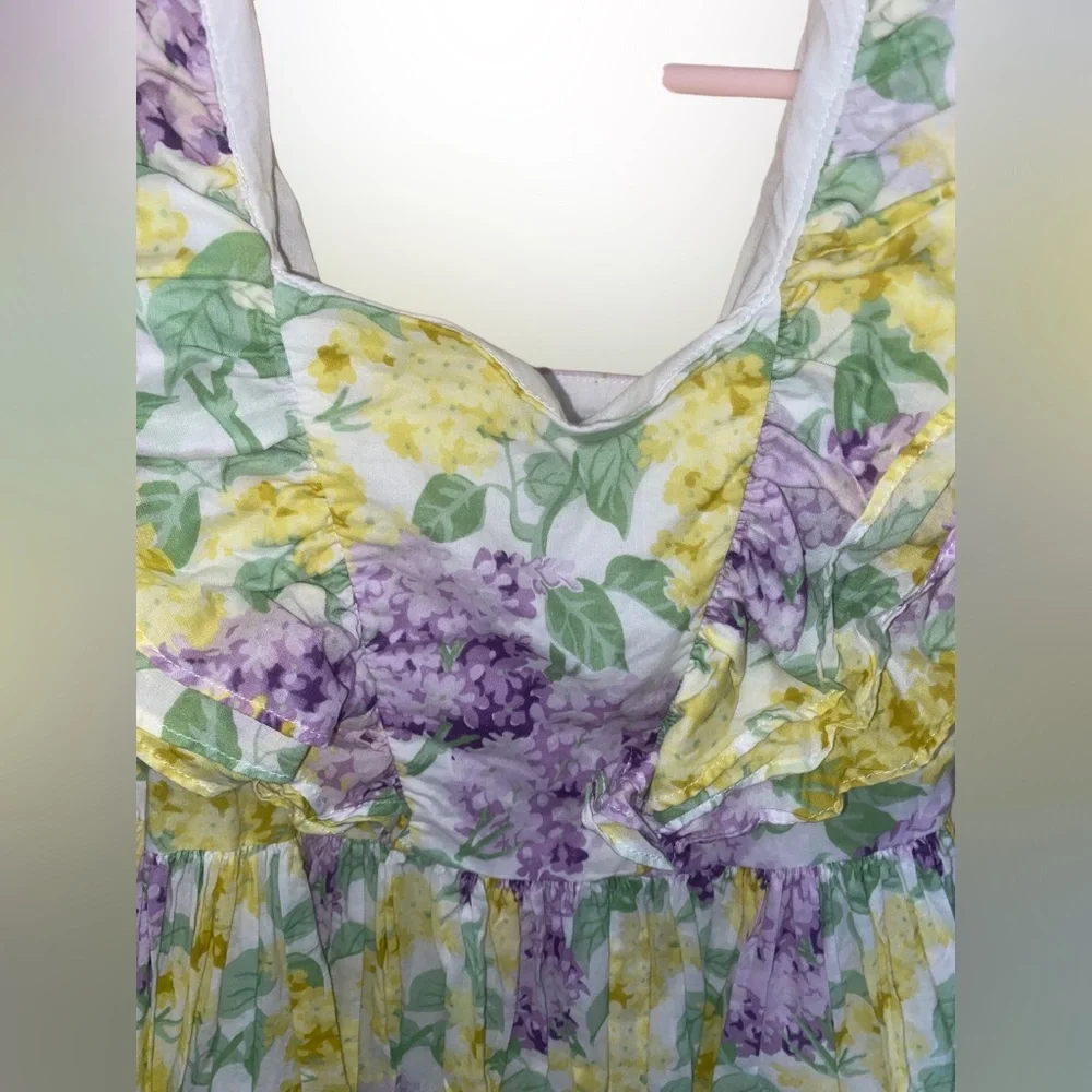 Janie and Jack Girls Floral Ruffle Tiered Dress Size 6 Purple Yellow